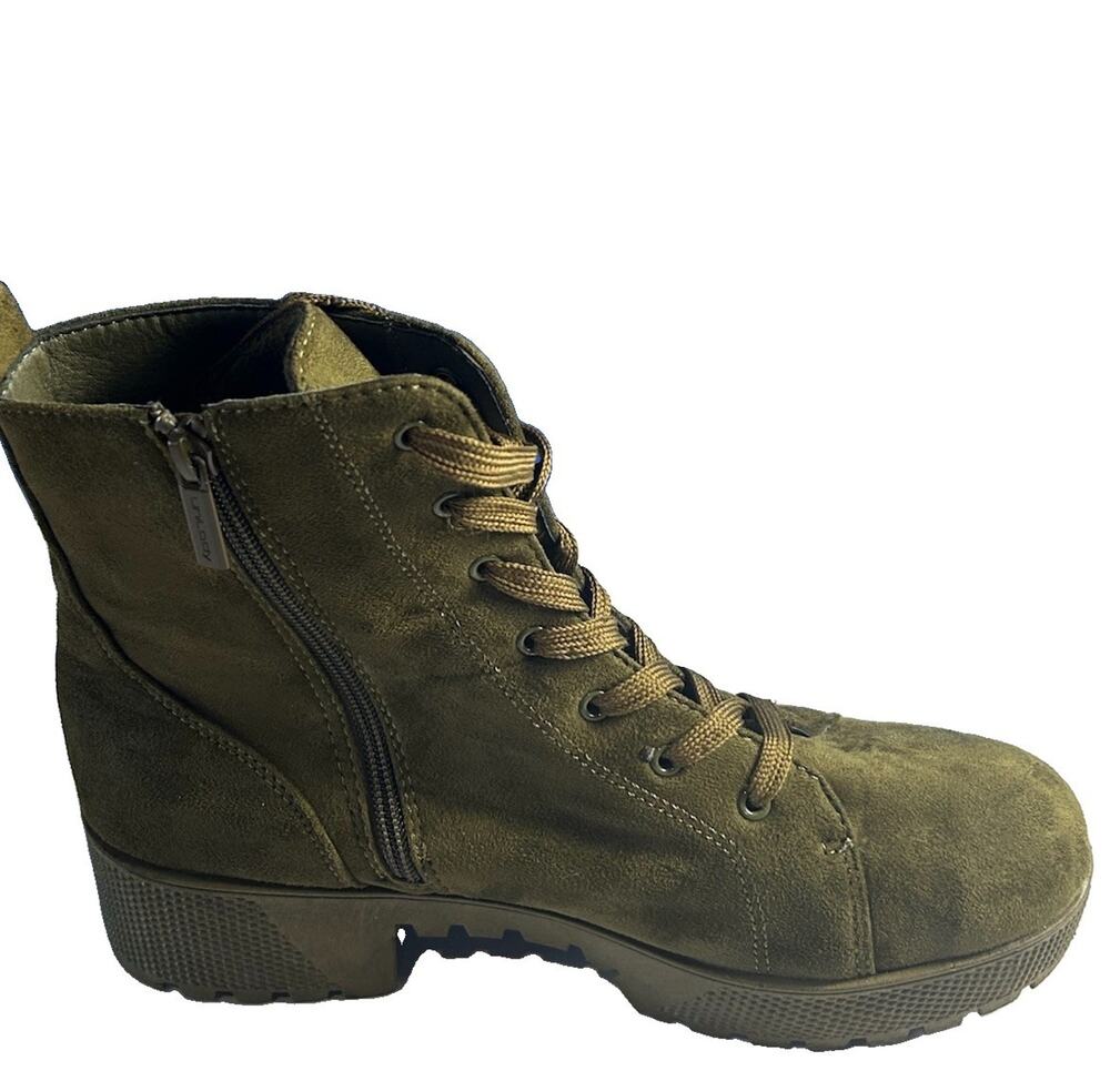 UniLady Women’s Size 11 Olive Green Lace Up Ankle Boots Side Zip Lug Sole
